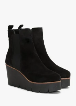 Alpaca Black Suede Wedge Ankle Boots
