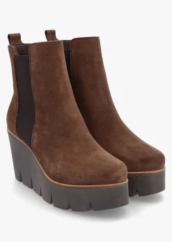 Alpaca Brown Suede Wedge Ankle Boots