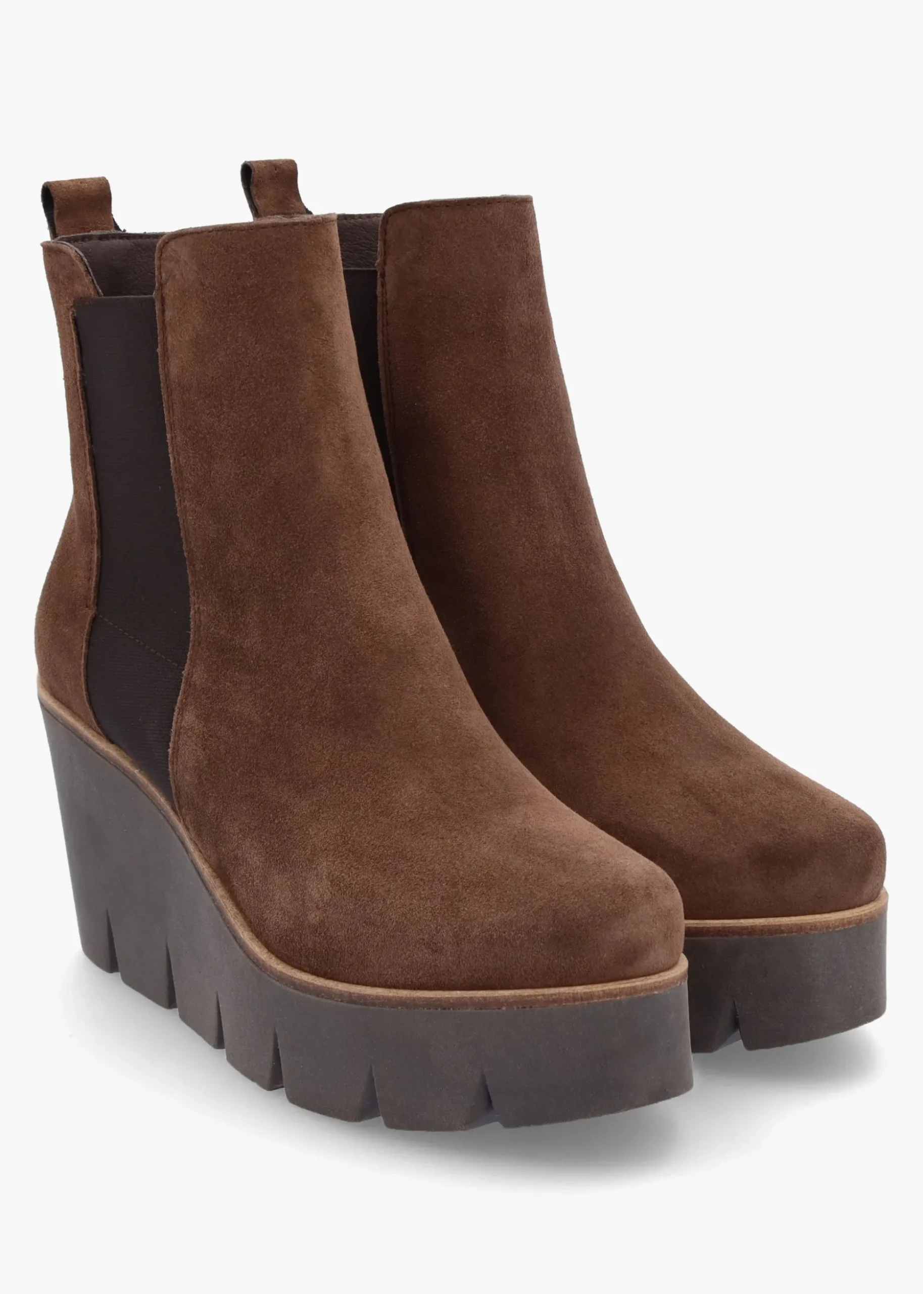 Alpaca Brown Suede Wedge Ankle Boots