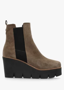 Alpaca Taupe Suede Wedge Ankle Boots