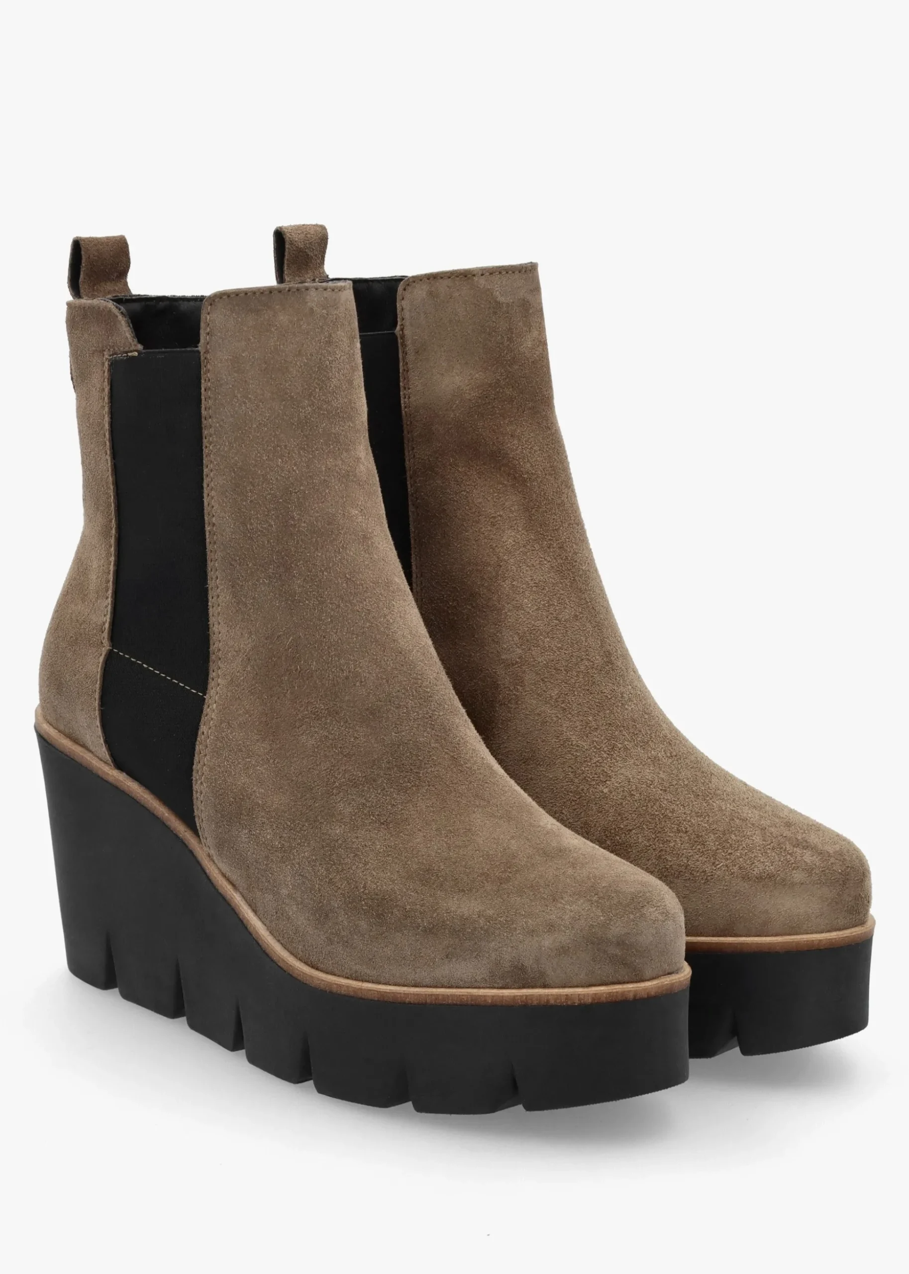 Alpaca Taupe Suede Wedge Ankle Boots