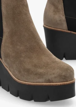 Alpaca Taupe Suede Wedge Ankle Boots
