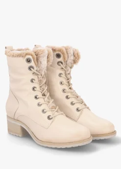 Alpinne Cream Leather Tall Ankle Boots