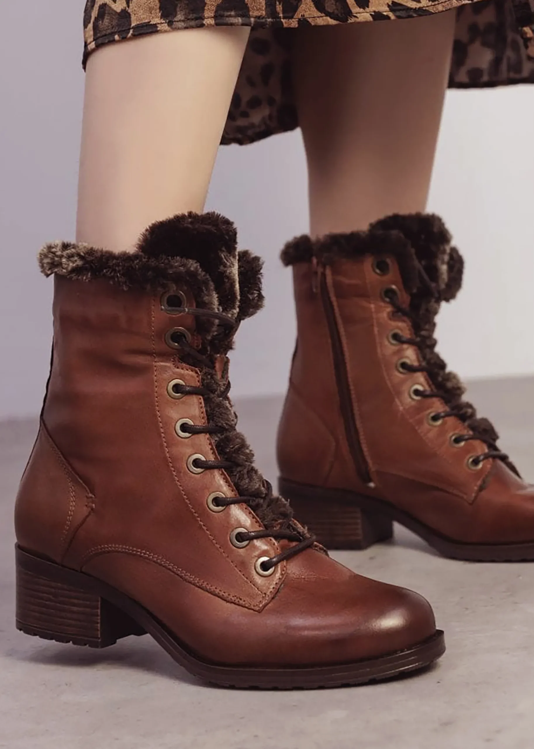 Alpinne Tan Leather Tall Ankle Boots