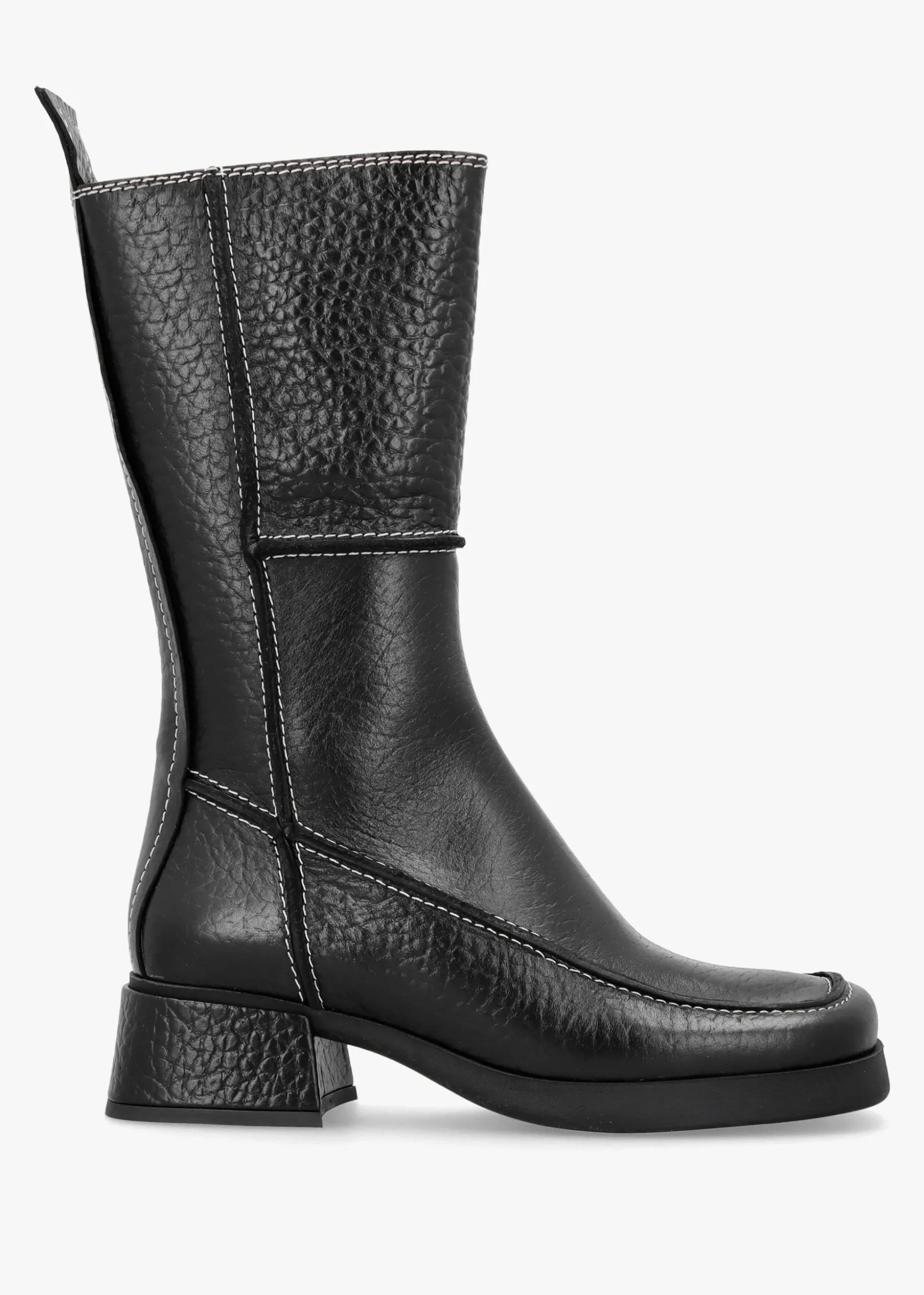 Alzira Black Leather Mid-Calf Boots