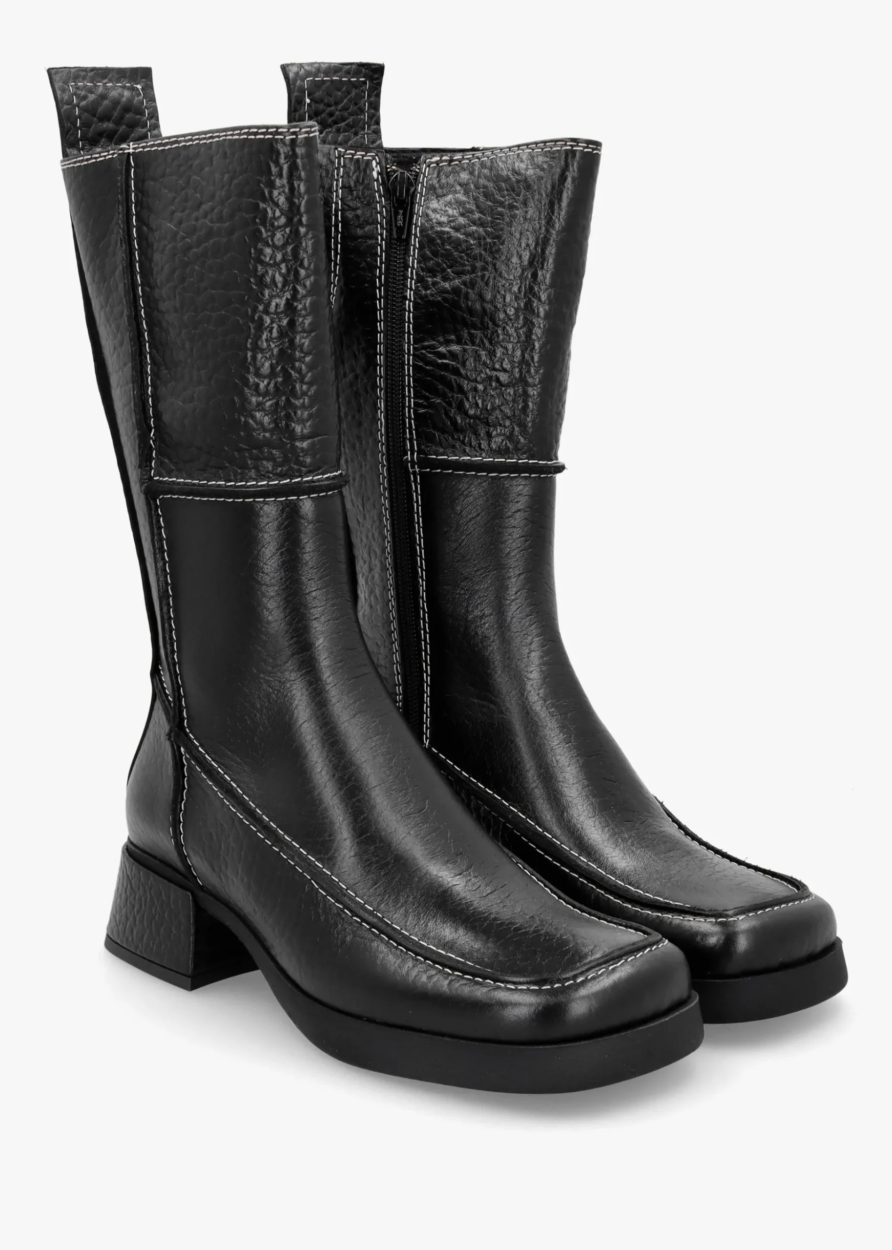 Alzira Black Leather Mid-Calf Boots