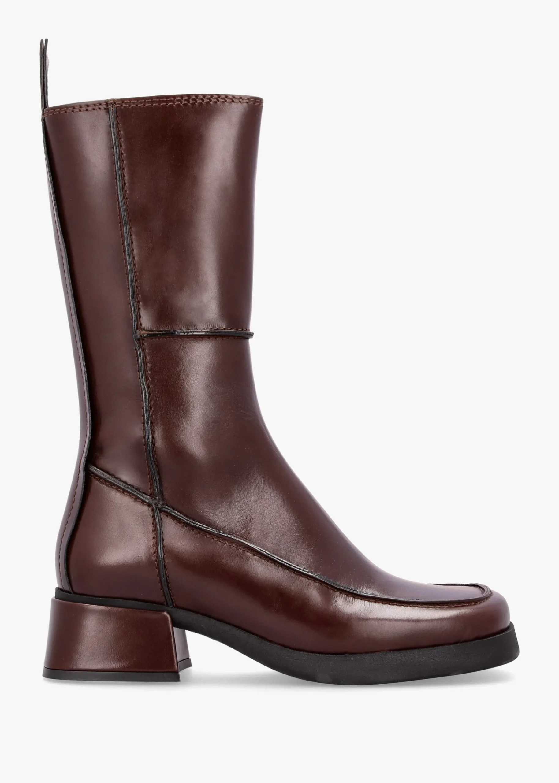 Alzira Brown Black Leather Mid-Calf Boots
