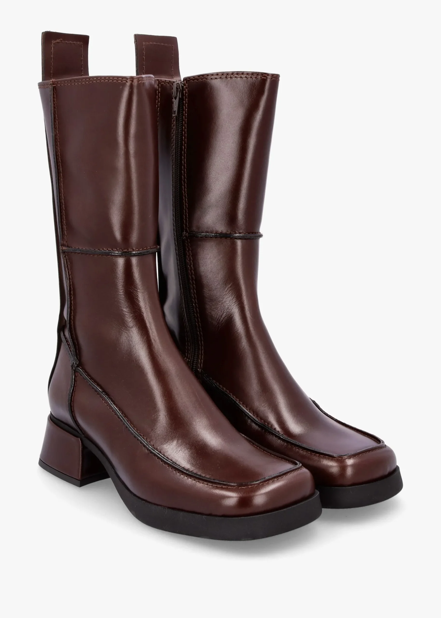 Alzira Brown Black Leather Mid-Calf Boots