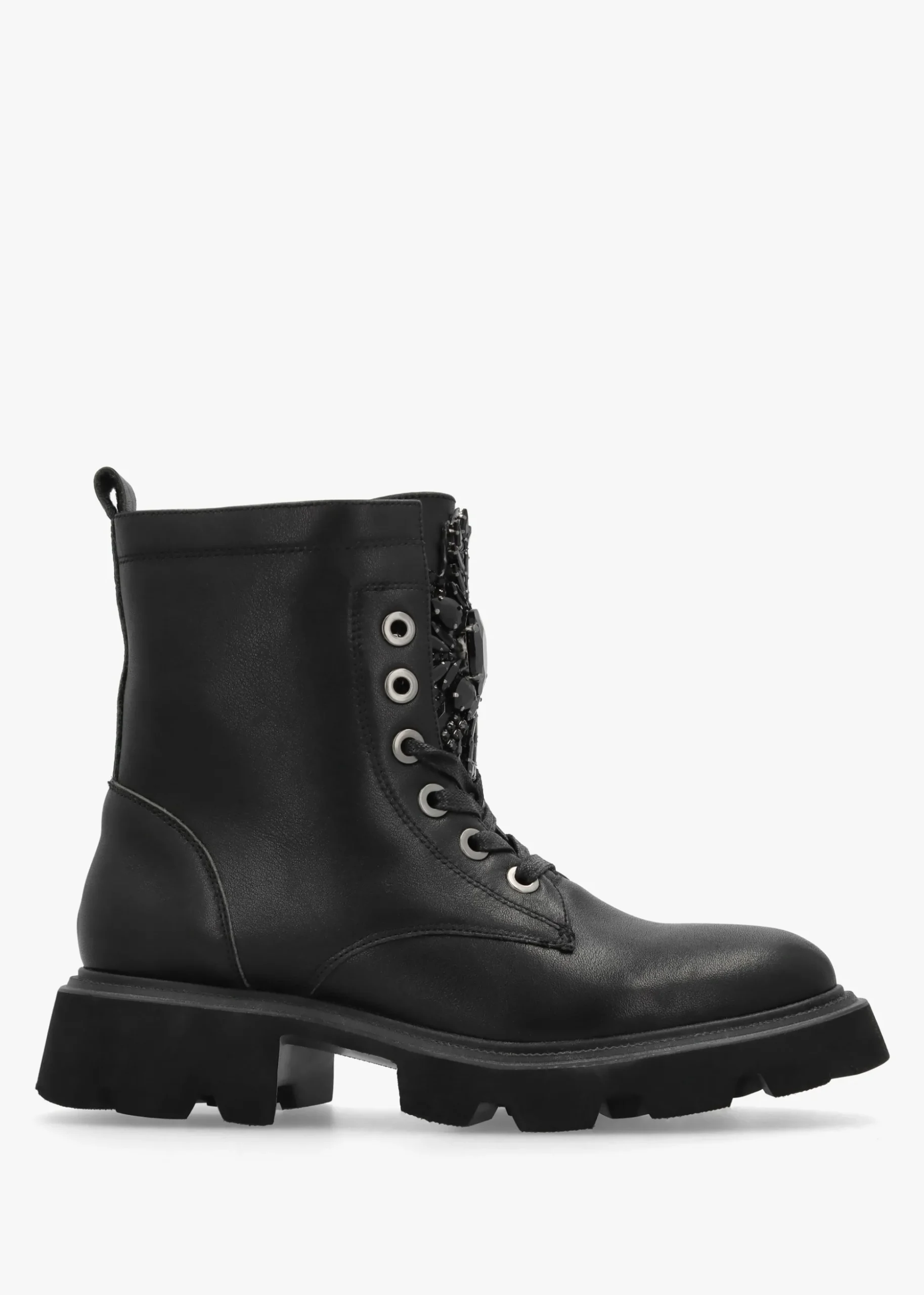 Amari Black Leather Embellished Ankle Boots