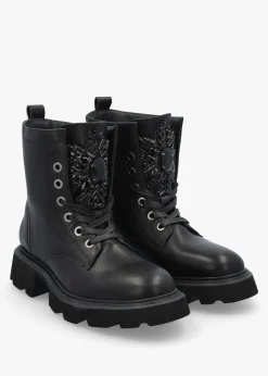 Amari Black Leather Embellished Ankle Boots