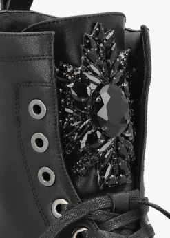 Amari Black Leather Embellished Ankle Boots