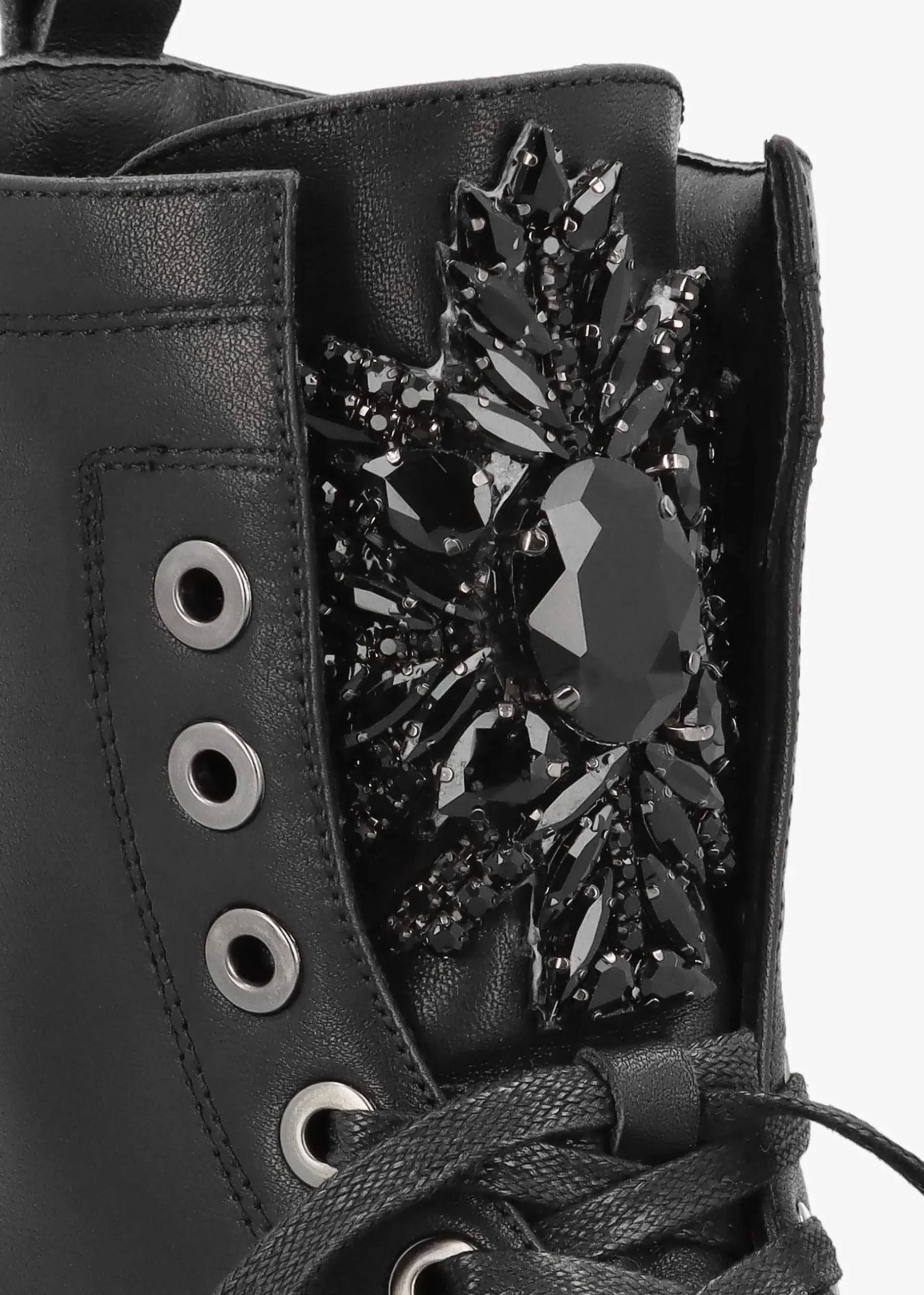 Amari Black Leather Embellished Ankle Boots