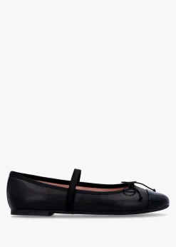 Amelie Black Leather Mary Jane Ballerina Pumps