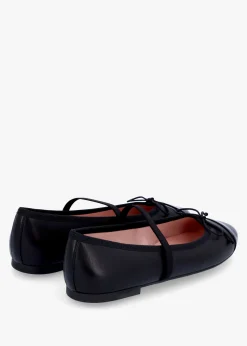 Amelie Black Leather Mary Jane Ballerina Pumps