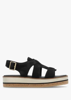Amsty Black Suede Slab Sole Fisherman Sandals