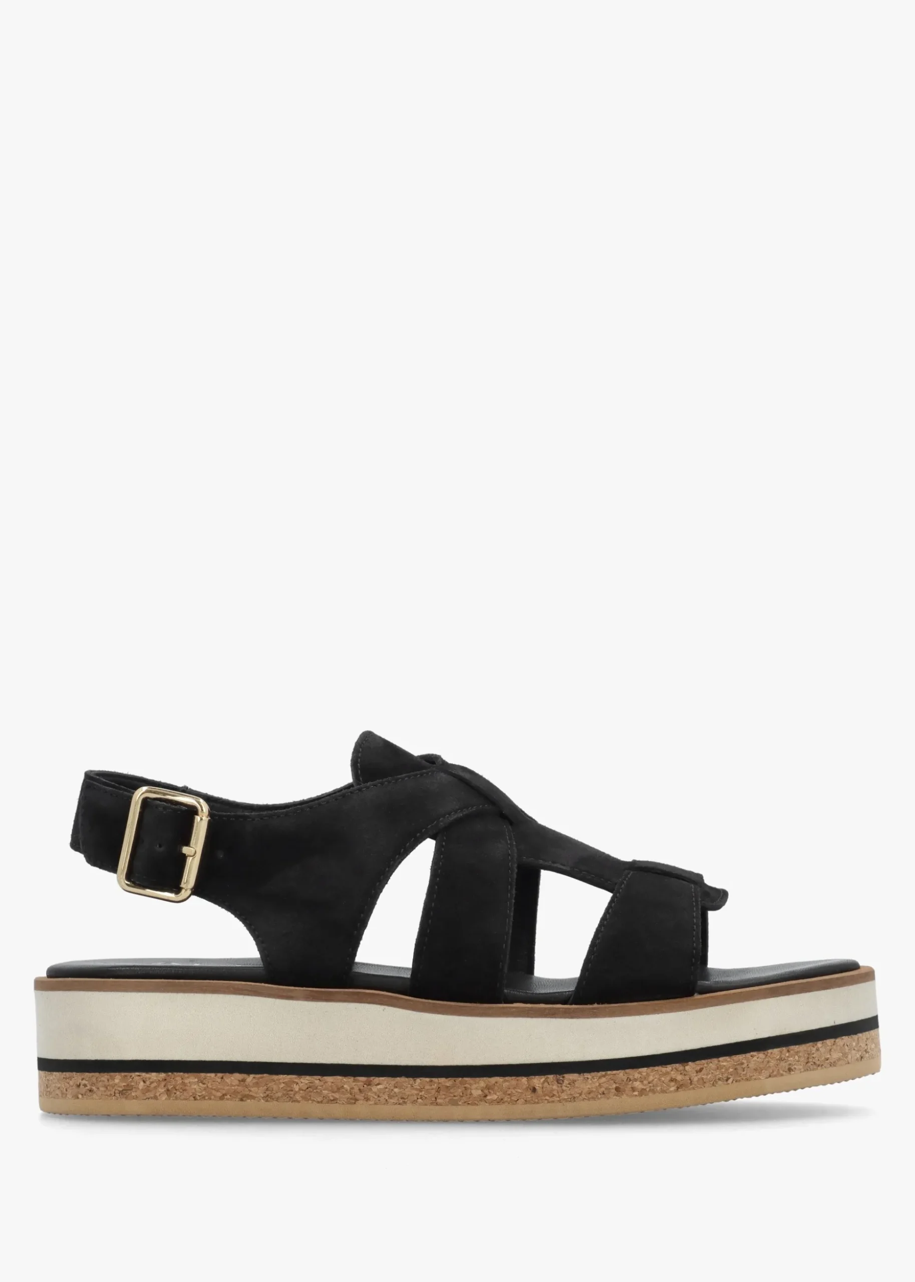 Amsty Black Suede Slab Sole Fisherman Sandals