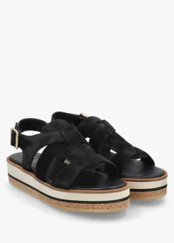 Amsty Black Suede Slab Sole Fisherman Sandals