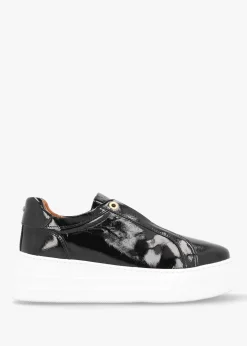 Aneeba Black Patent Leather Slip On Trainers