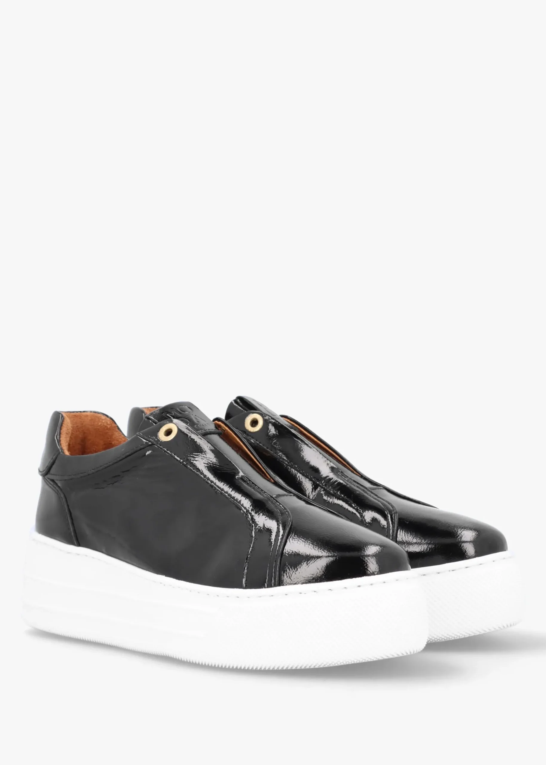 Aneeba Black Patent Leather Slip On Trainers