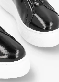 Aneeba Black Patent Leather Slip On Trainers