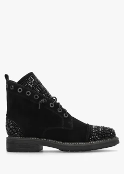 Angel Black Suede Diamante Embellished Ankle Boots