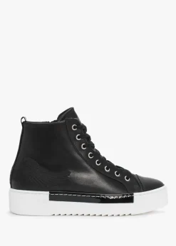 Angels Black Leather Black Wing High Top Trainers
