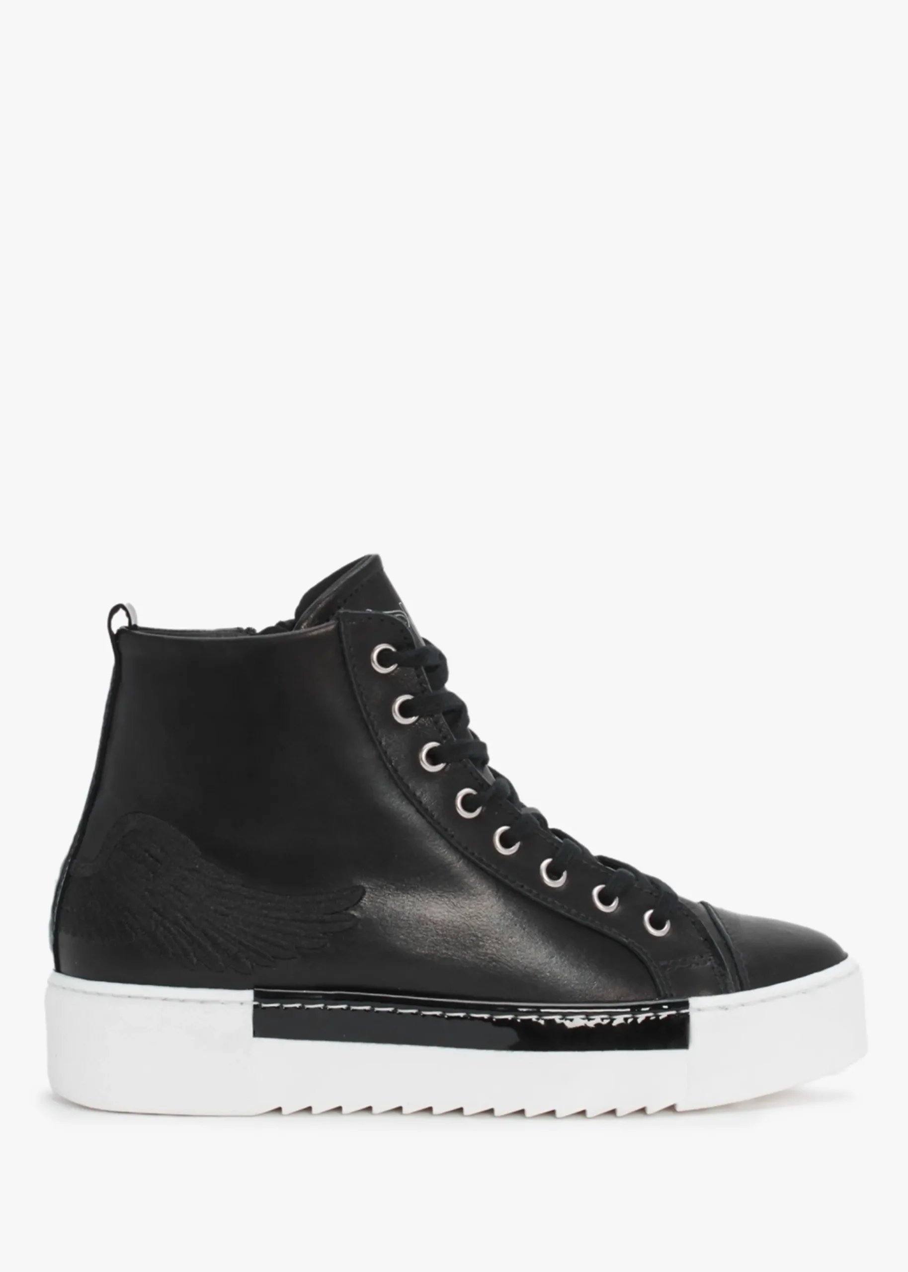 Angels Black Leather Black Wing High Top Trainers