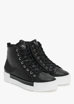 Angels Black Leather Black Wing High Top Trainers