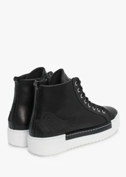 Angels Black Leather Black Wing High Top Trainers