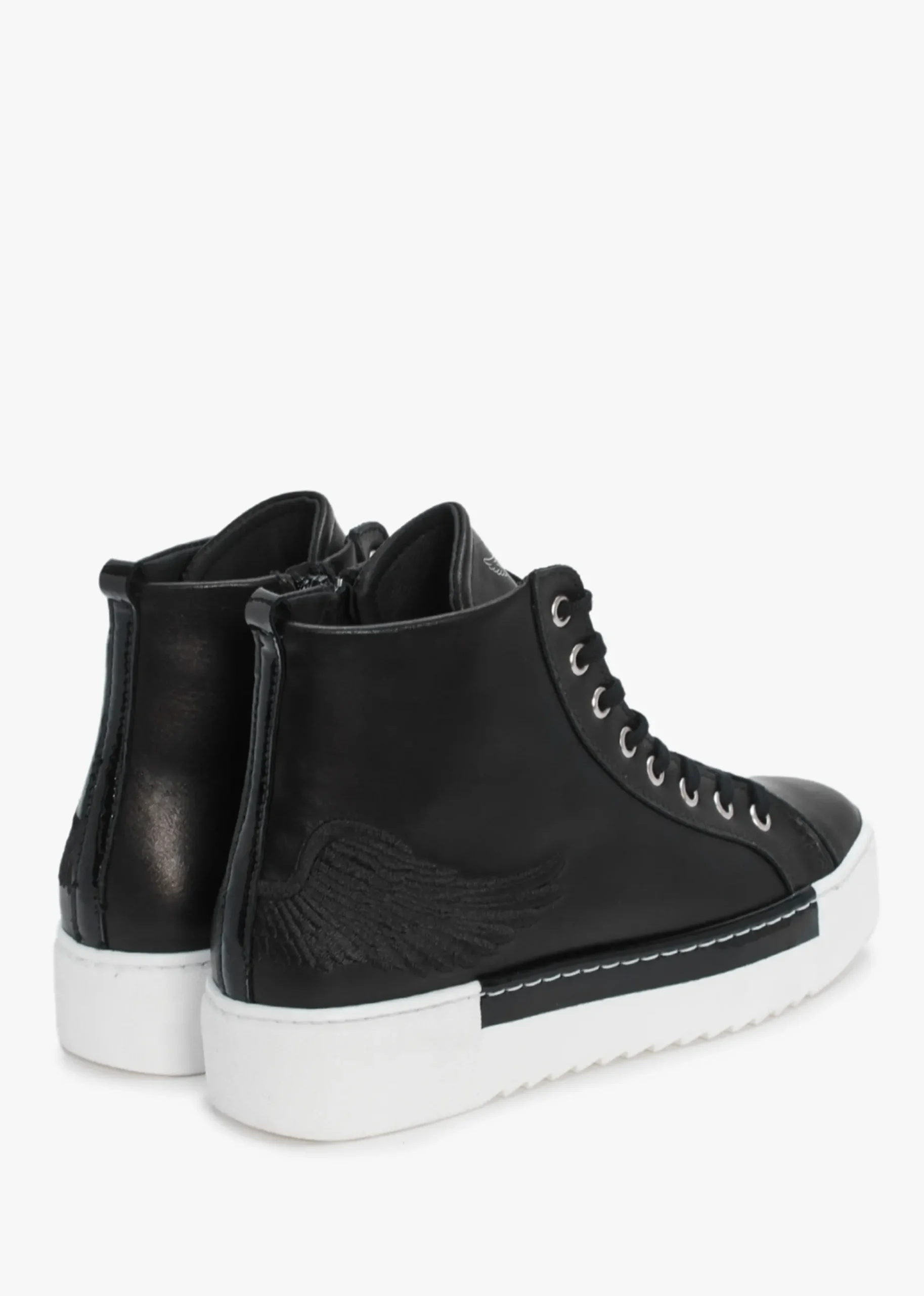 Angels Black Leather Black Wing High Top Trainers