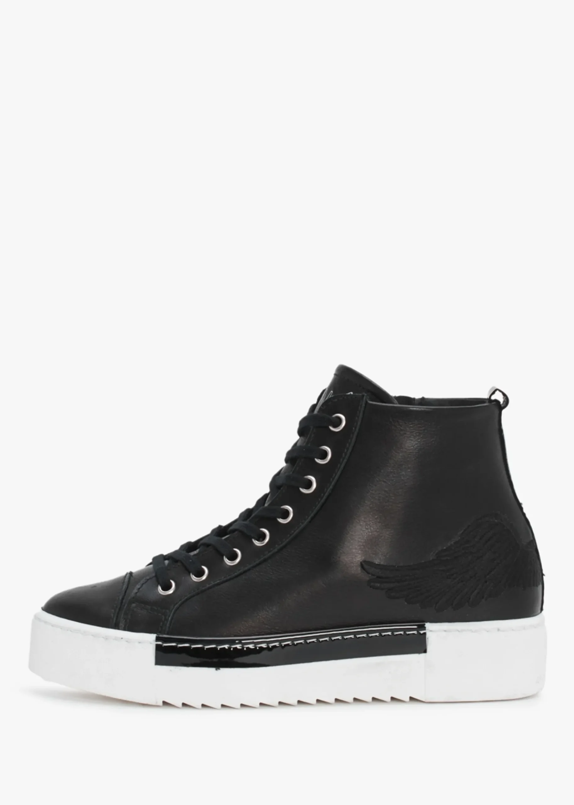 Angels Black Leather Black Wing High Top Trainers