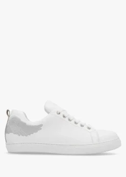 Angels Ease White Leather Silver Wing Trainers