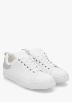 Angels Ease White Leather Silver Wing Trainers