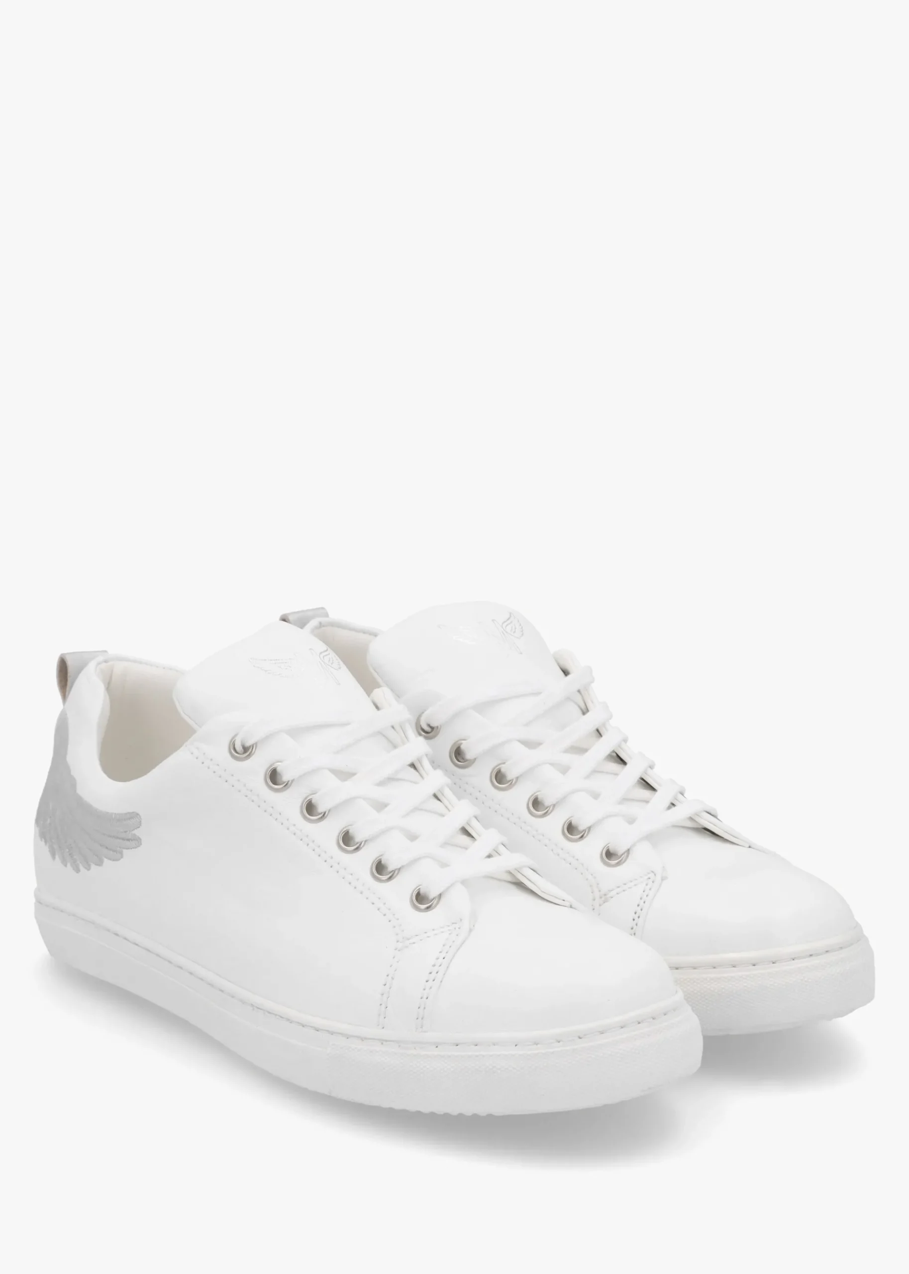 Angels Ease White Leather Silver Wing Trainers