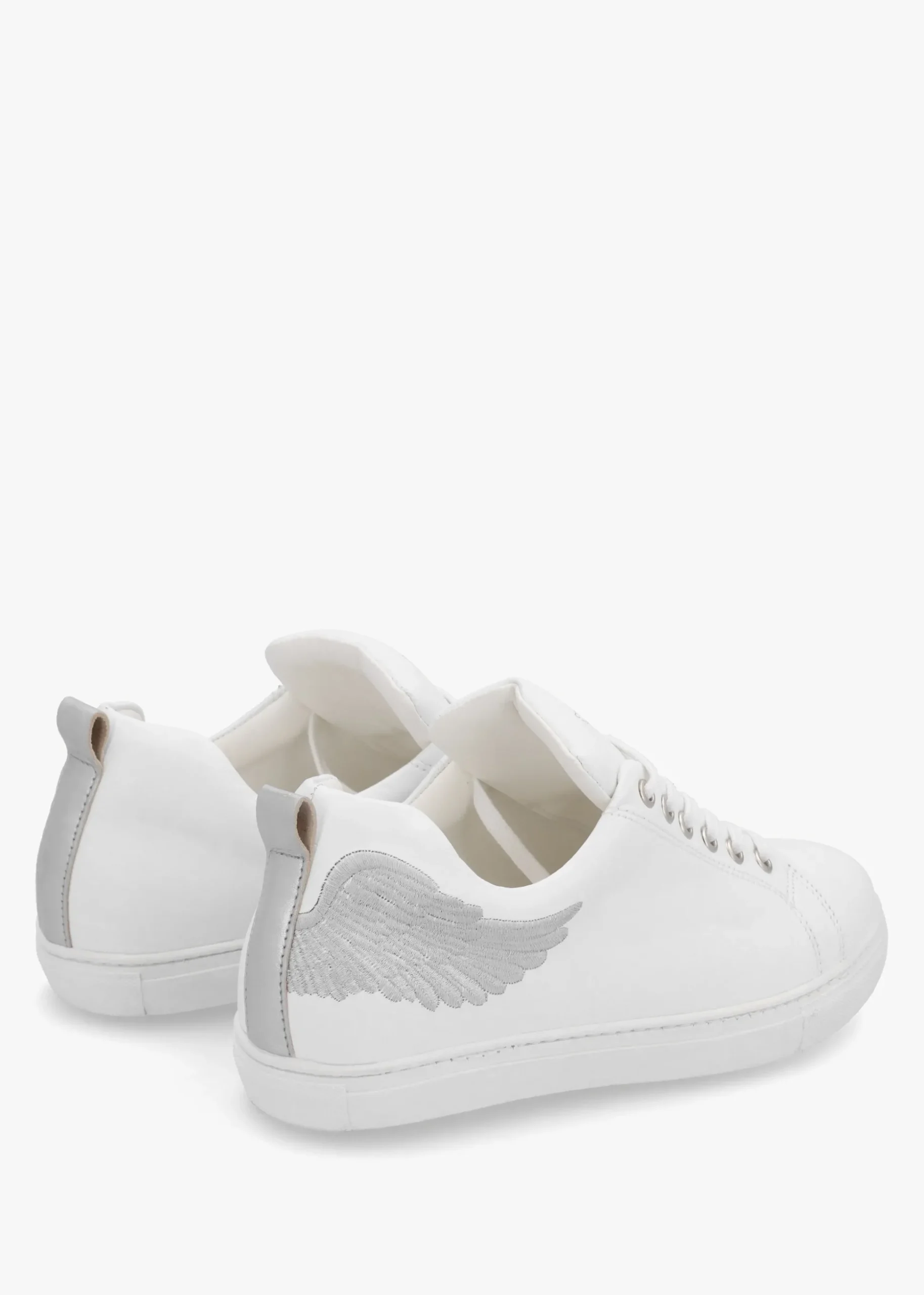 Angels Ease White Leather Silver Wing Trainers