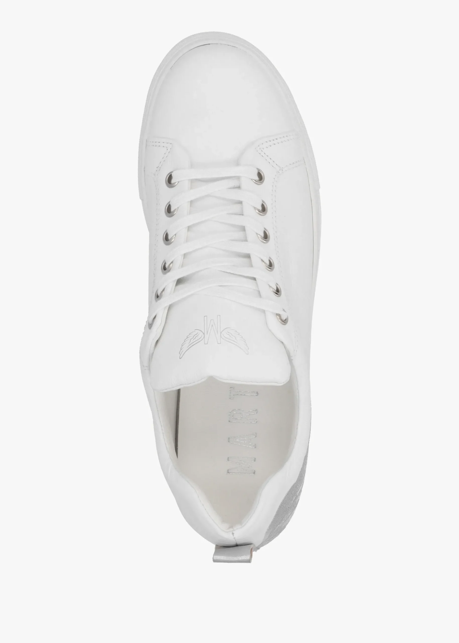 Angels Ease White Leather Silver Wing Trainers