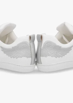 Angels Ease White Leather Silver Wing Trainers