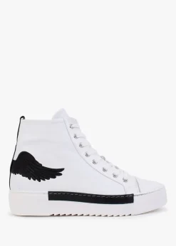 Angels White Leather Black Wing High Top Trainers
