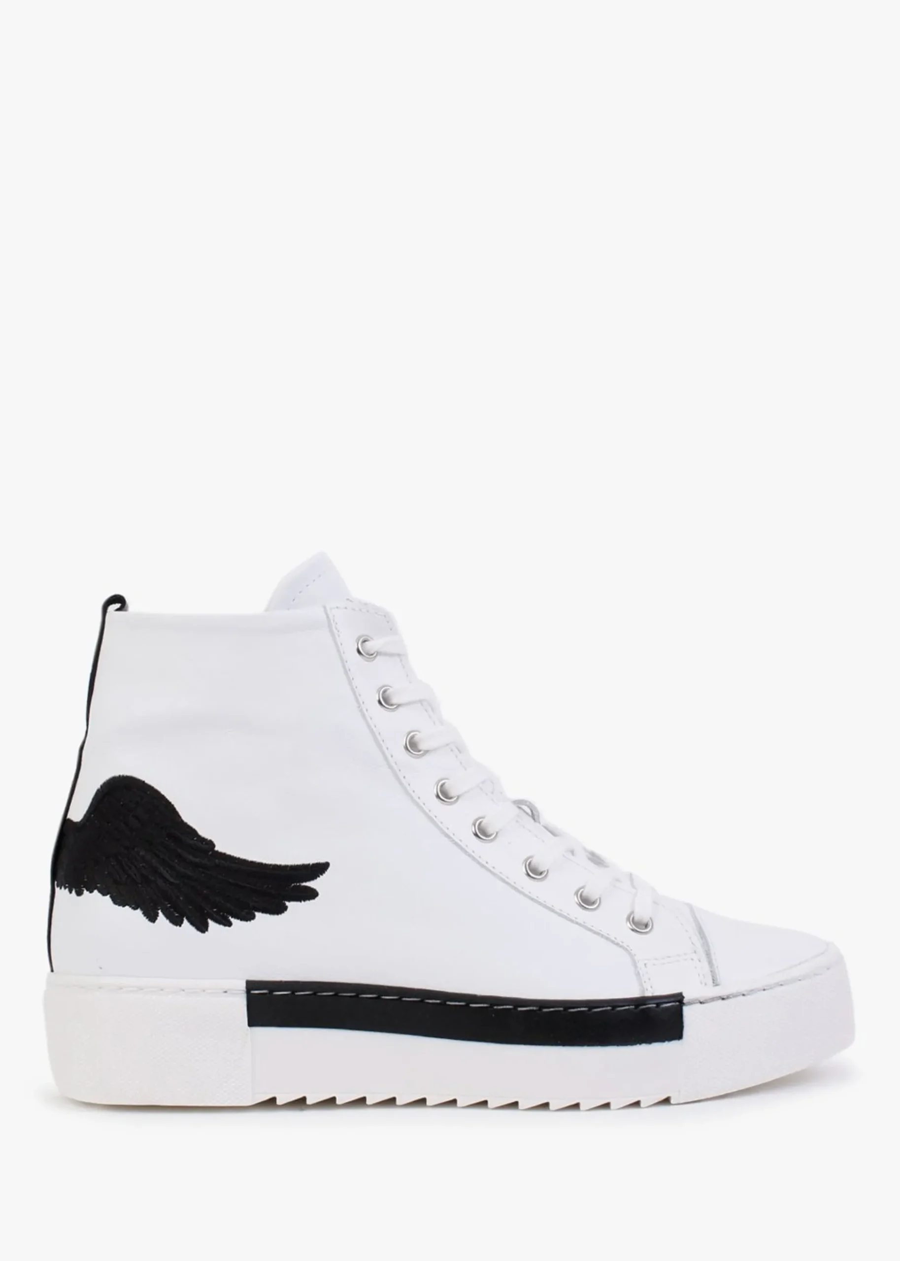 Angels White Leather Black Wing High Top Trainers