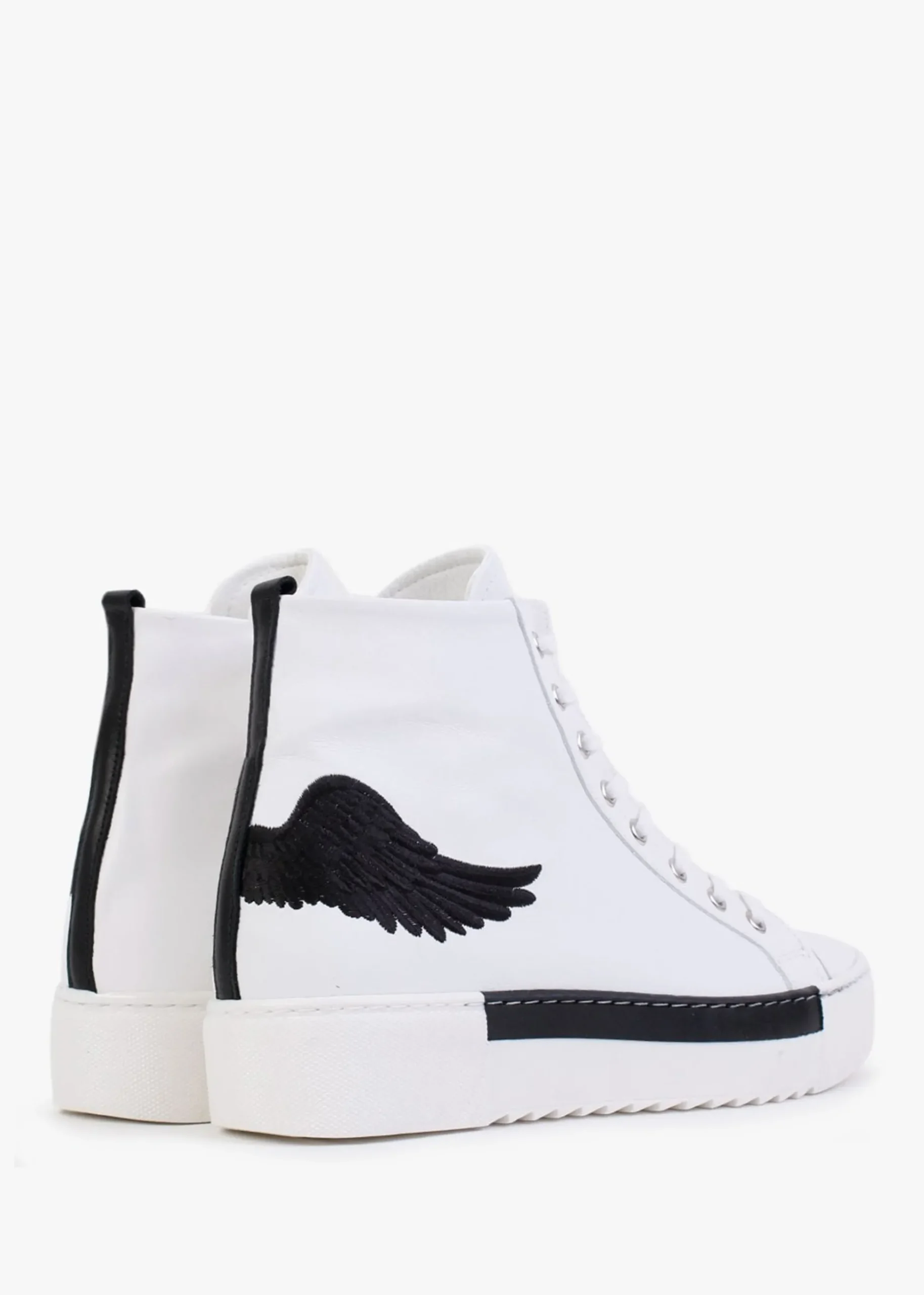 Angels White Leather Black Wing High Top Trainers