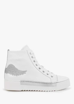 Angels White Leather Silver Wing High Top Trainers
