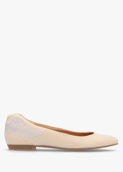 Angels Wings Beige Metallic Leather Ballet Pumps