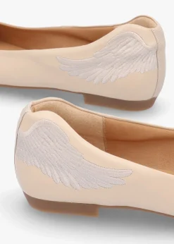Angels Wings Beige Metallic Leather Ballet Pumps