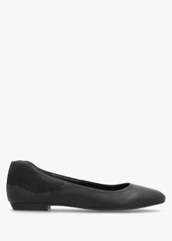 Angels Wings Black Leather Ballet Pumps
