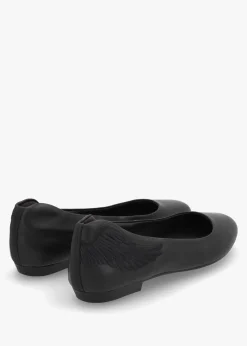 Angels Wings Black Leather Ballet Pumps