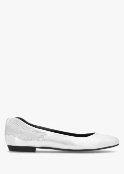 Angels Wings Silver Metallic Leather Ballet Pumps