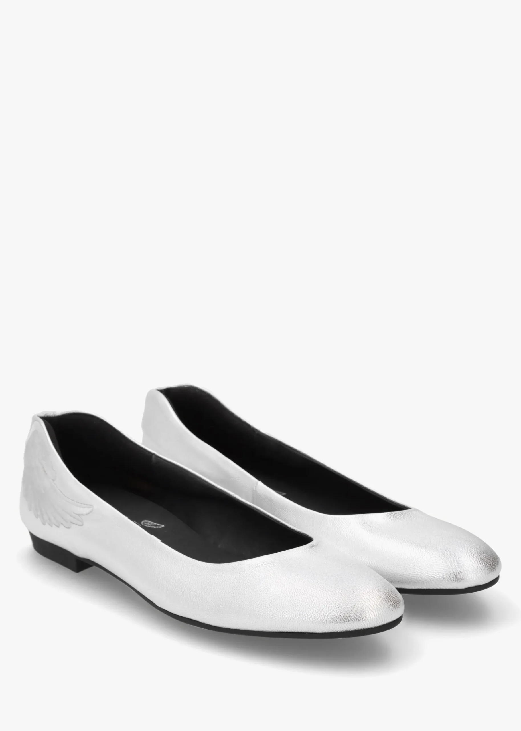 Angels Wings Silver Metallic Leather Ballet Pumps