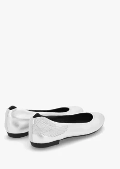 Angels Wings Silver Metallic Leather Ballet Pumps