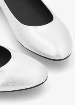 Angels Wings Silver Metallic Leather Ballet Pumps