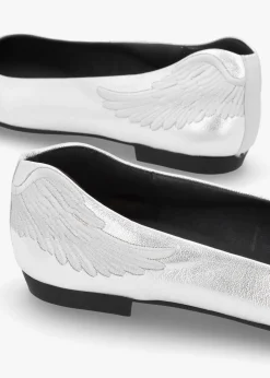 Angels Wings Silver Metallic Leather Ballet Pumps